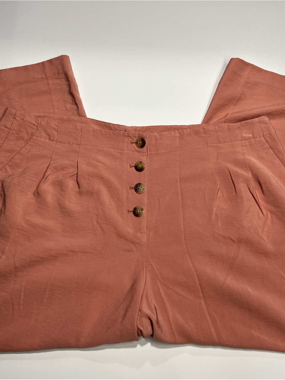 High-Waist Button-Front Wide Leg Gaucho Pants - Rust Pink